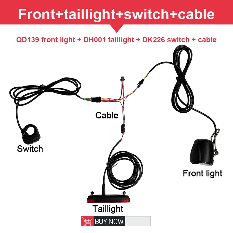 Ebike Light and Horn Switch, Headlight, Electric Bike, Scooter, Front, Tail, Rear, Warning Lights, Parts, Accessories, 12V-72V