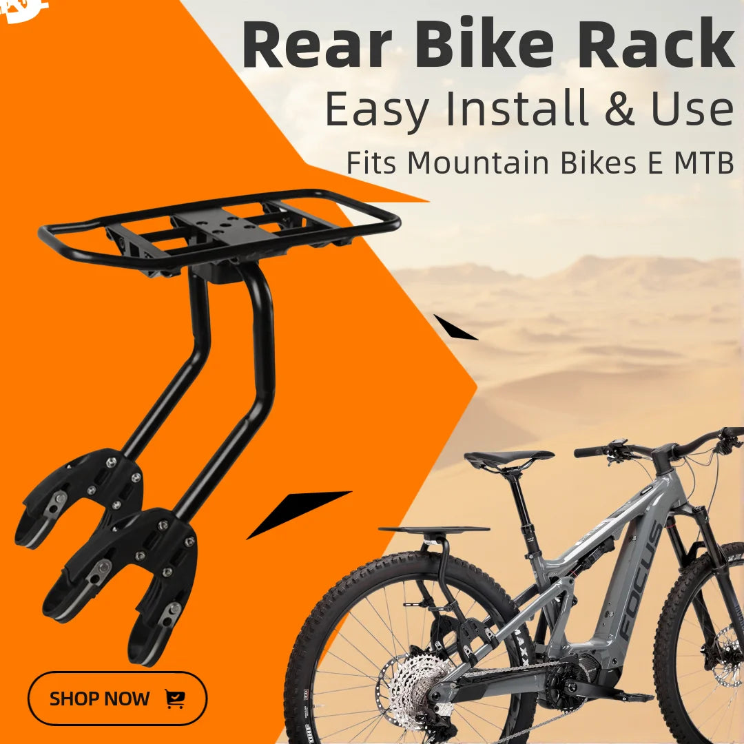 Rear Bike Rack,Fits Mountain Bikes E MTB, Electric Mountain Bikes, Easy Install & Use, Fits Any Brand Pannier Bag & Rack Trunks