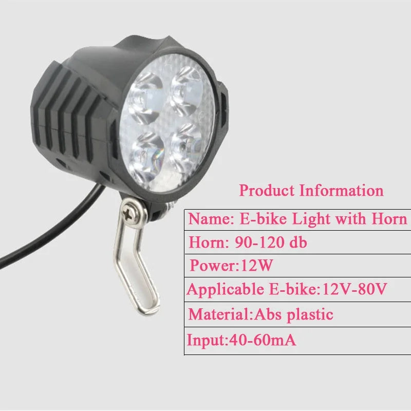 Vridezone 12W E-Bike Headlight with Horn