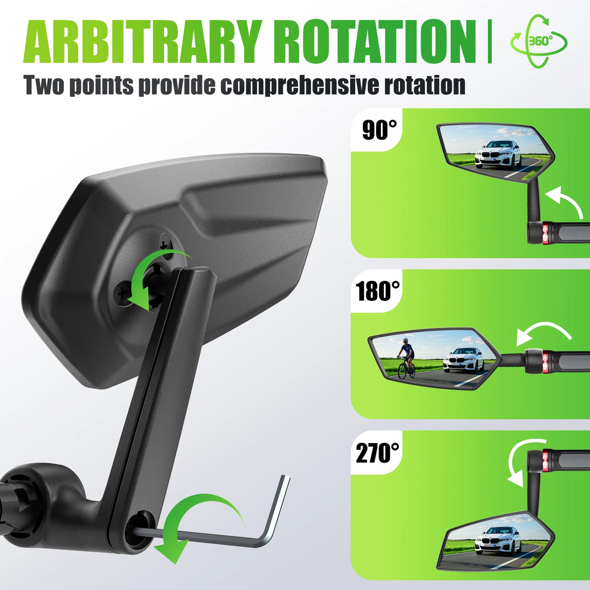 Vridezone Extended 360° E-Bike Bar-End Rear-View Mirror