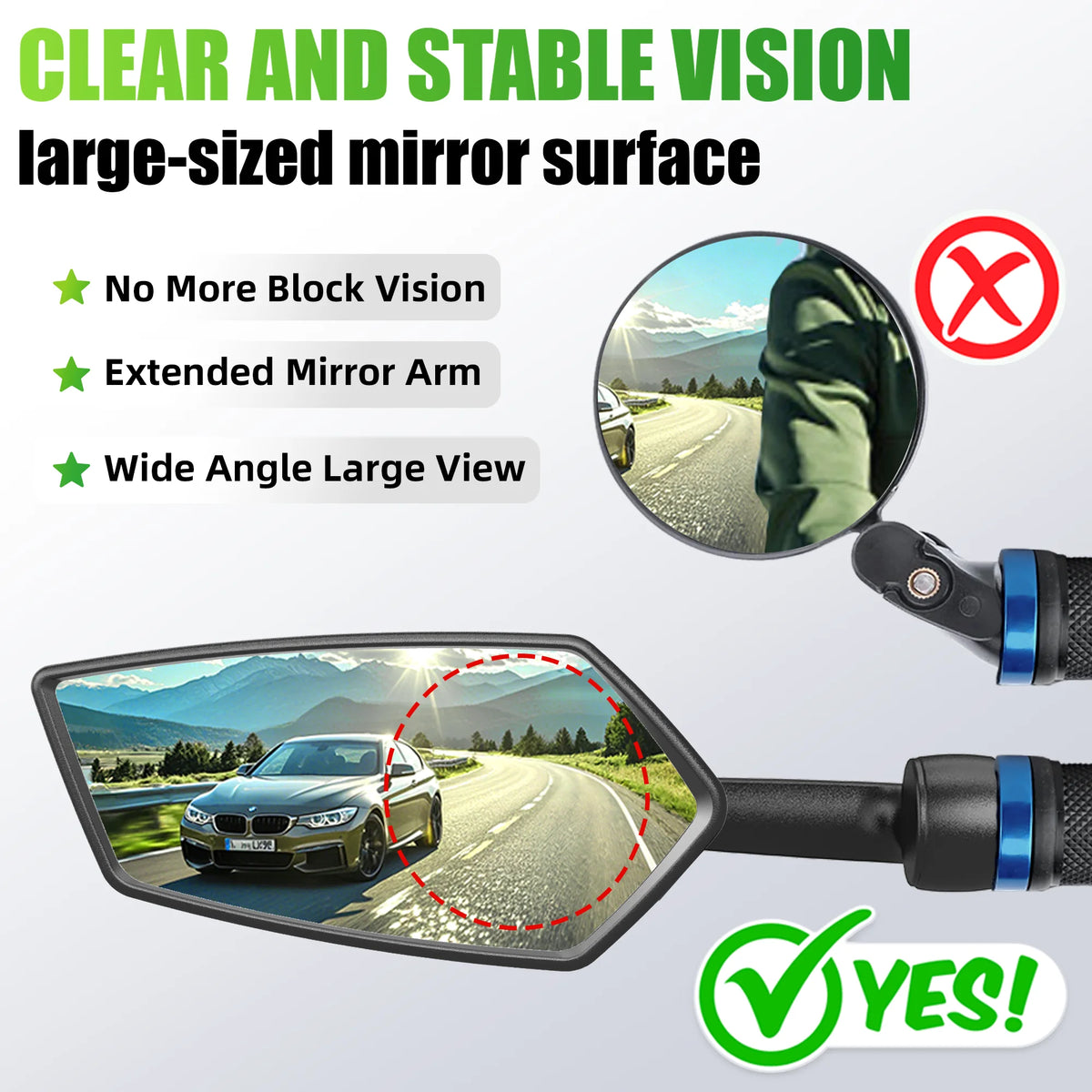 Vridezone Extended 360° E-Bike Bar-End Rear-View Mirror