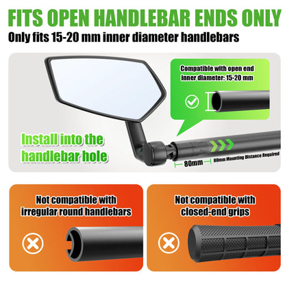 Vridezone Extended 360° E-Bike Bar-End Rear-View Mirror