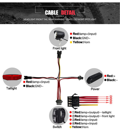 Ebike Light and Horn Switch, Headlight, Electric Bike, Scooter, Front, Tail, Rear, Warning Lights, Parts, Accessories, 12V-72V