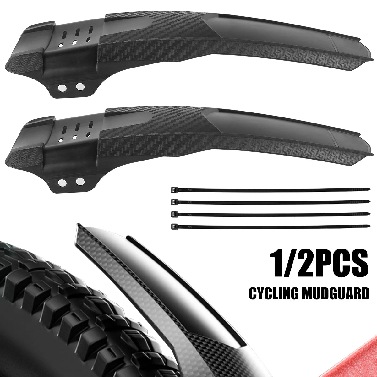Vridezone Carbon-Look E-Bike Mudguard for 26–29-Inch Wheels