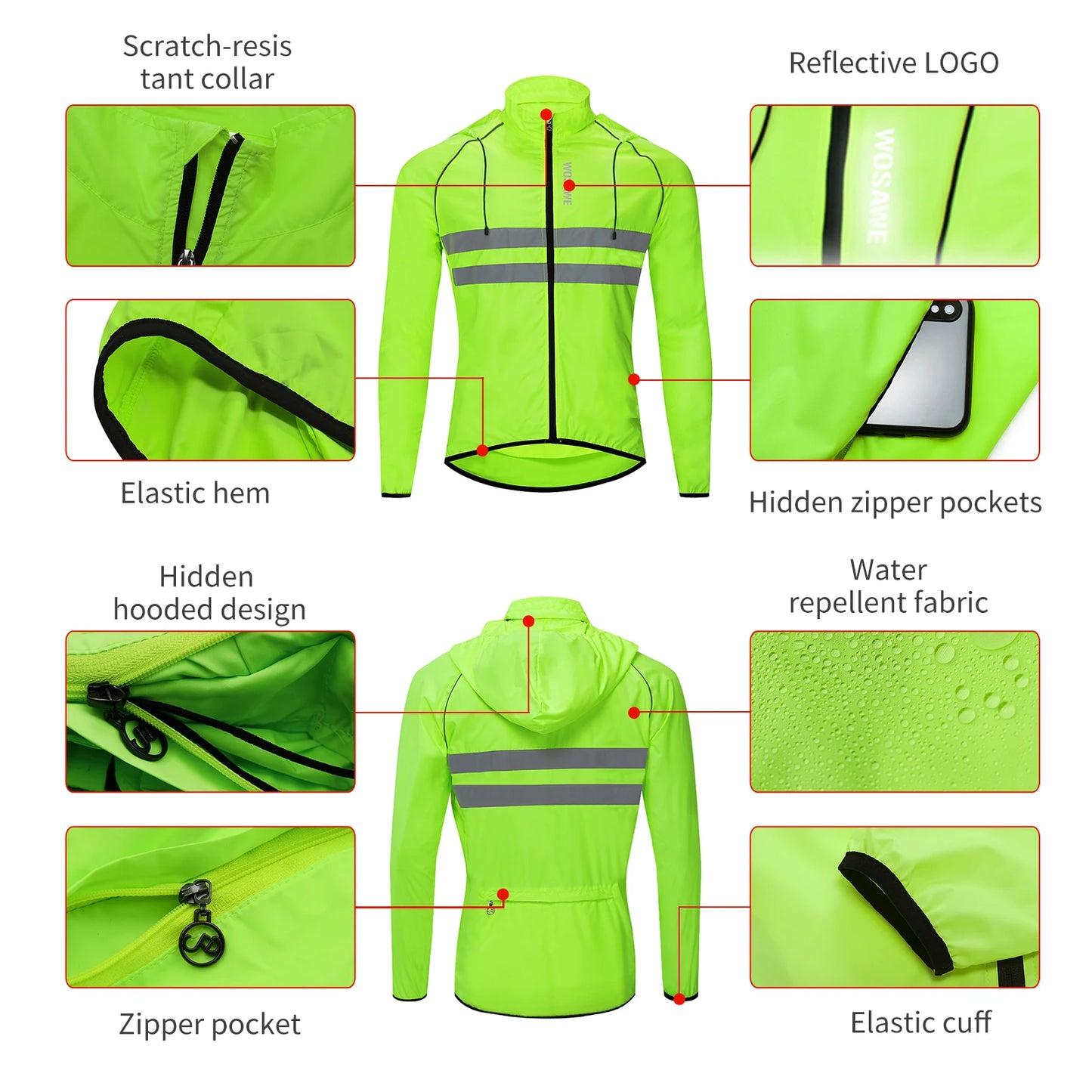 Vridezone Men’s Packable Hooded E-Bike Windbreaker Jacket