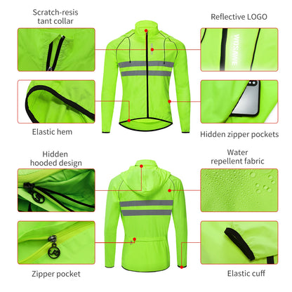 Vridezone Men’s Packable Hooded E-Bike Windbreaker Jacket