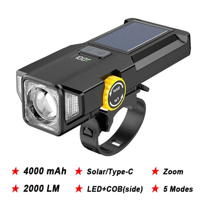 Vridezone 2000 Lumen 4000 mAh Solar E-Bike Headlight