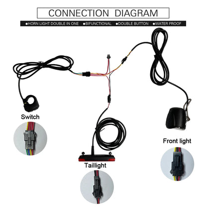 Ebike Light and Horn Switch, Headlight, Electric Bike, Scooter, Front, Tail, Rear, Warning Lights, Parts, Accessories, 12V-72V
