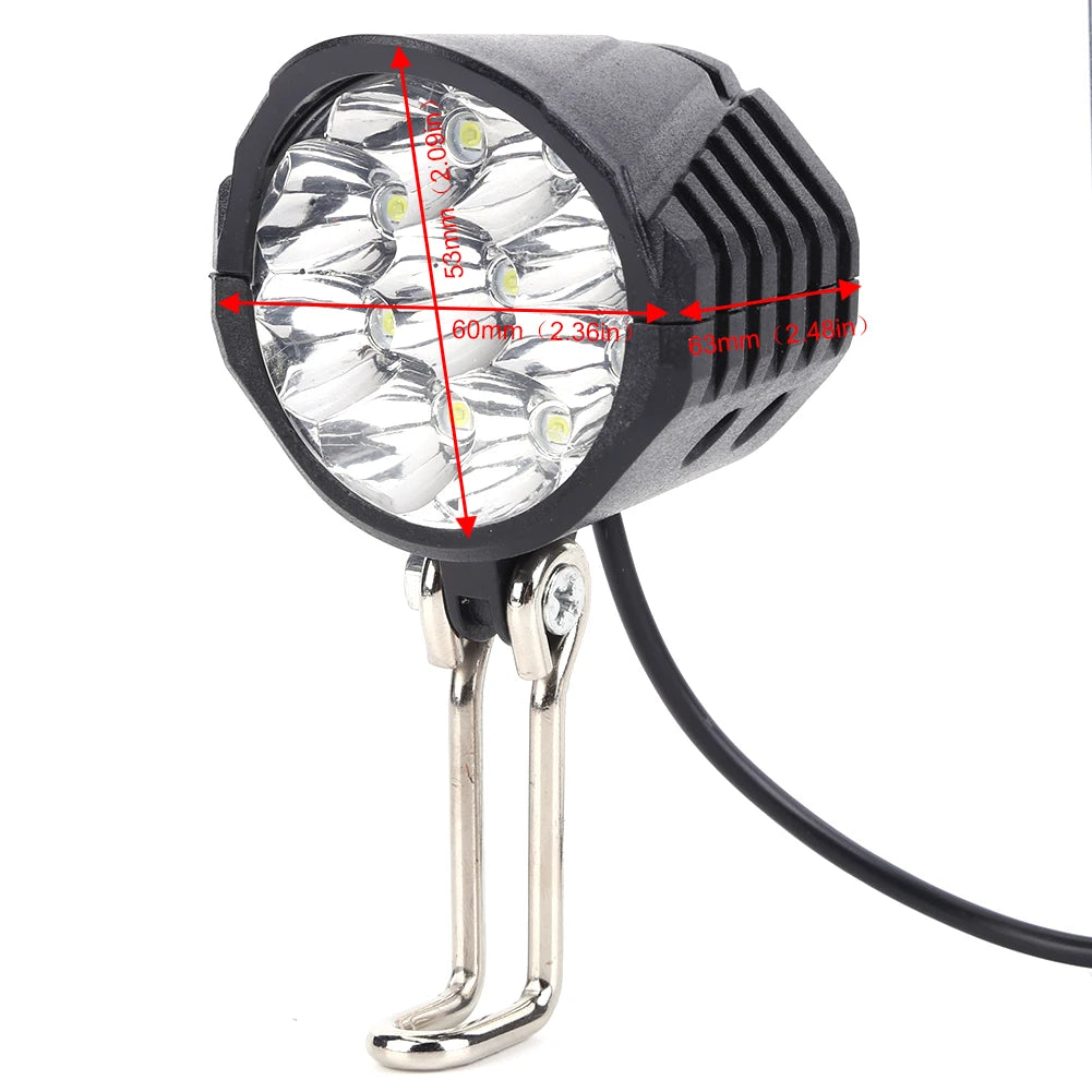 E-Bike Horn Light 36V 48V 60V Electric 9LED Bicycle Headlight 18W 2in1 Horn and Light Switch Scooter Safety Bike Flashlight