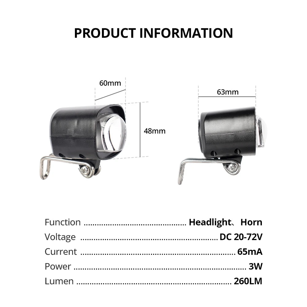 Vridezone 260-Lumen E-Bike Headlight with Integrated Horn