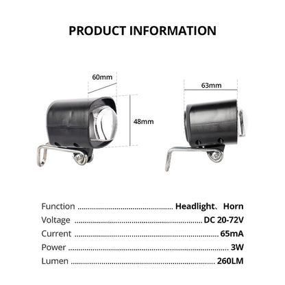Vridezone 260-Lumen E-Bike Headlight with Integrated Horn