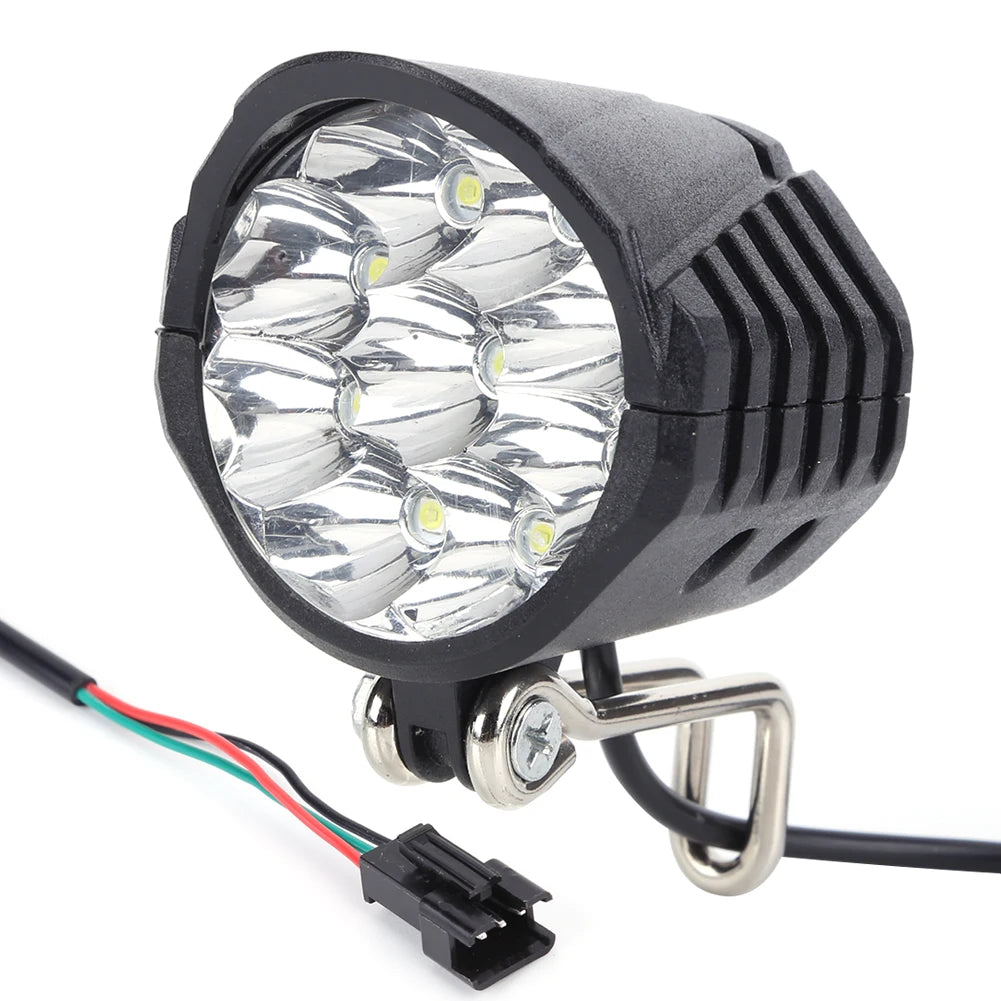 E-Bike Horn Light 36V 48V 60V Electric 9LED Bicycle Headlight 18W 2in1 Horn and Light Switch Scooter Safety Bike Flashlight