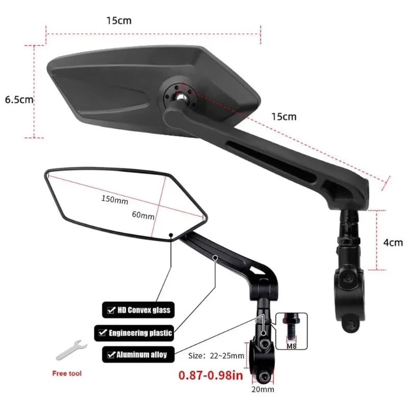 Vridezone Compact 360° Convex E-Bike Rear-View Mirror