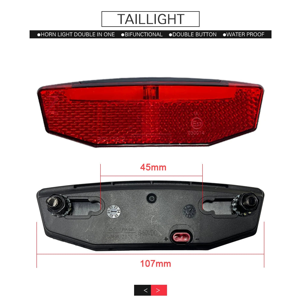 Ebike Light and Horn Switch, Headlight, Electric Bike, Scooter, Front, Tail, Rear, Warning Lights, Parts, Accessories, 12V-72V
