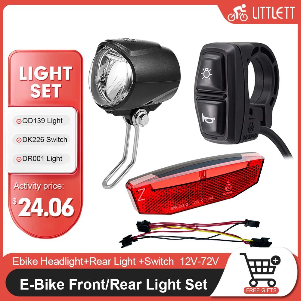 Ebike Light and Horn Switch, Headlight, Electric Bike, Scooter, Front, Tail, Rear, Warning Lights, Parts, Accessories, 12V-72V