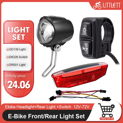Ebike Light and Horn Switch, Headlight, Electric Bike, Scooter, Front, Tail, Rear, Warning Lights, Parts, Accessories, 12V-72V