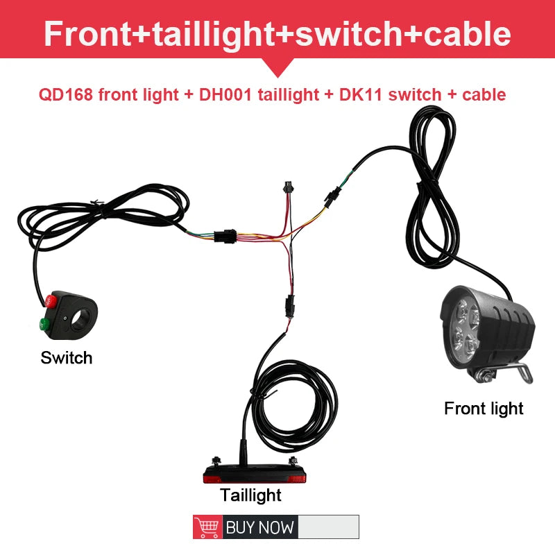 Ebike Light and Horn Switch, Headlight, Electric Bike, Scooter, Front, Tail, Rear, Warning Lights, Parts, Accessories, 12V-72V