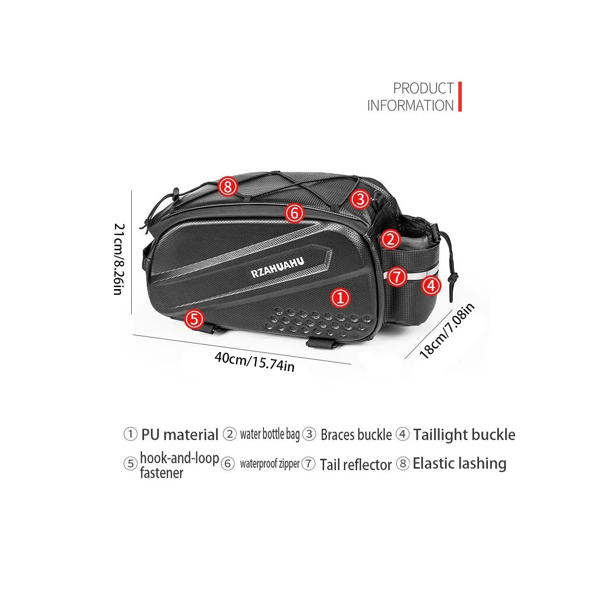 Vridezone Large-Capacity Hard-Shell E-Bike Rear Rack Bag