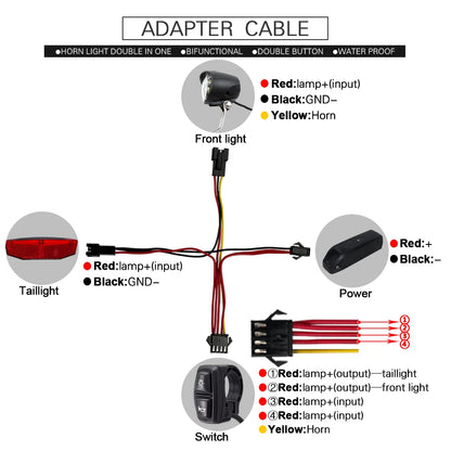 Ebike Light and Horn Switch, Headlight, Electric Bike, Scooter, Front, Tail, Rear, Warning Lights, Parts, Accessories, 12V-72V