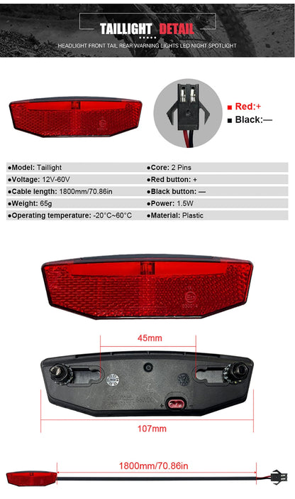 Ebike Light and Horn Switch, Headlight, Electric Bike, Scooter, Front, Tail, Rear, Warning Lights, Parts, Accessories, 12V-72V