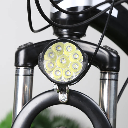 E-Bike Horn Light 36V 48V 60V Electric 9LED Bicycle Headlight 18W 2in1 Horn and Light Switch Scooter Safety Bike Flashlight