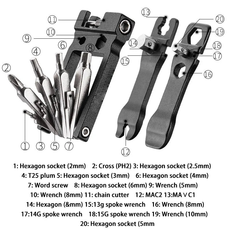 Vridezone 16-in-1 Cr-Mo E-Bike Repair Multitool