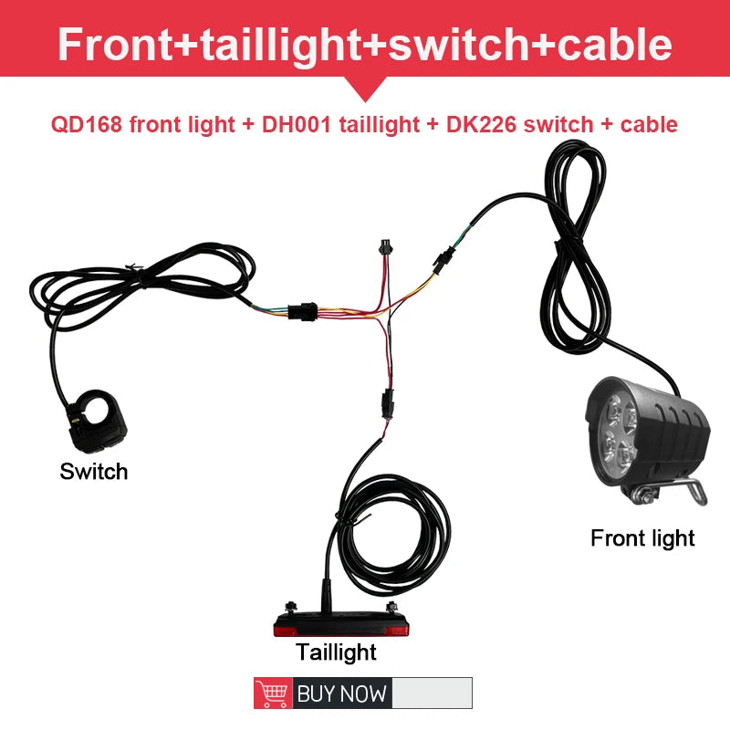Ebike Light and Horn Switch, Headlight, Electric Bike, Scooter, Front, Tail, Rear, Warning Lights, Parts, Accessories, 12V-72V