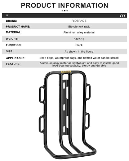 Bicycle Front Fork Shelf Bike Front Rack Carrier Pannier Aluminum Alloy Outdoor Cycling Racks Load Bearing Luggage Shelf Bracket