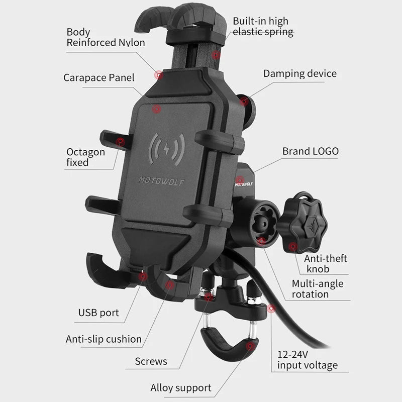 Vridezone 360° Wireless Charging E-Bike Phone Holder