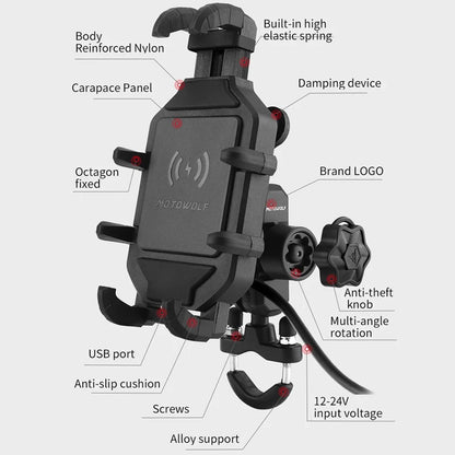 Vridezone 360° Wireless Charging E-Bike Phone Holder