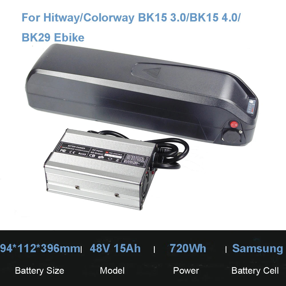 E-Bike Batteries 36V 48V 12Ah 15Ah 20Ah Li-ion Battery for Hitway Colorway BK15 BK27 BK29 Baolujie Poleejiek Electric Bike