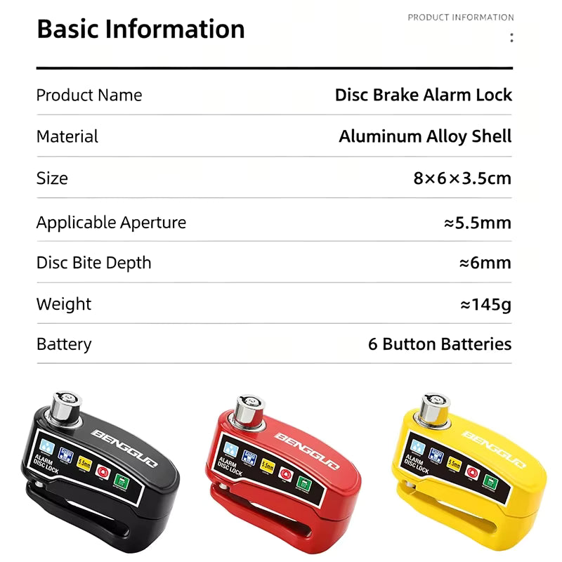 Vridezone 110 dB E-Bike Anti-Theft Disc Brake Lock