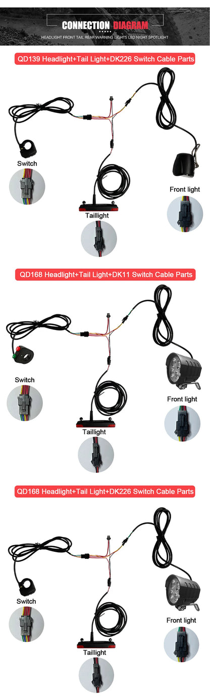 Ebike Light and Horn Switch, Headlight, Electric Bike, Scooter, Front, Tail, Rear, Warning Lights, Parts, Accessories, 12V-72V