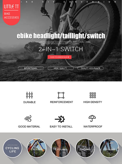 Ebike Light and Horn Switch, Headlight, Electric Bike, Scooter, Front, Tail, Rear, Warning Lights, Parts, Accessories, 12V-72V