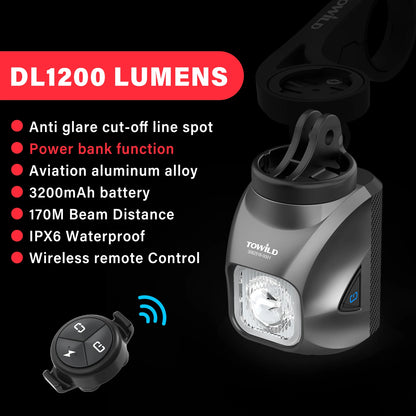 TOWILD DL1200S/DL1700 Bicycle Light With Cut-Off Line Beam1900LM Rechargeable Bike Front Light Power Bank Mtb Cycling Headlights